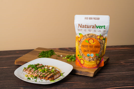 Crusted Tuna Steak With Passion Fruit mango Granola