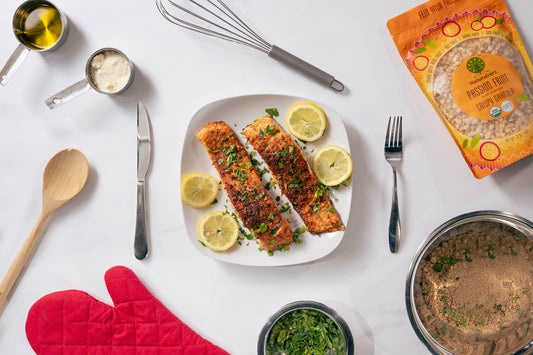 Crusted Salmon with Passion Fruit Mango Granola