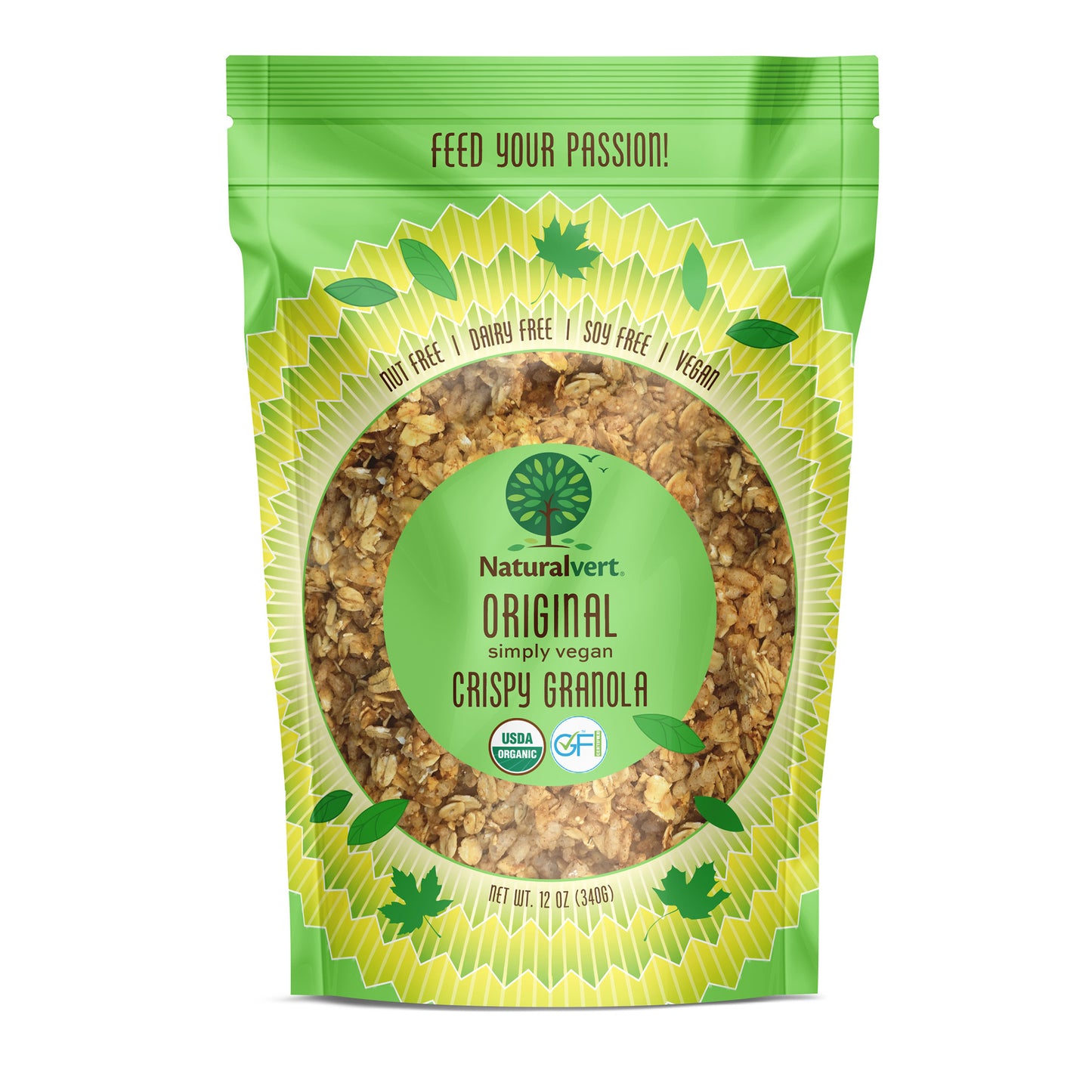 Organic, Gluten-free, vegan granola. made with real fruit. Nut free, soy free, dairy free. Original Vegan flavor.