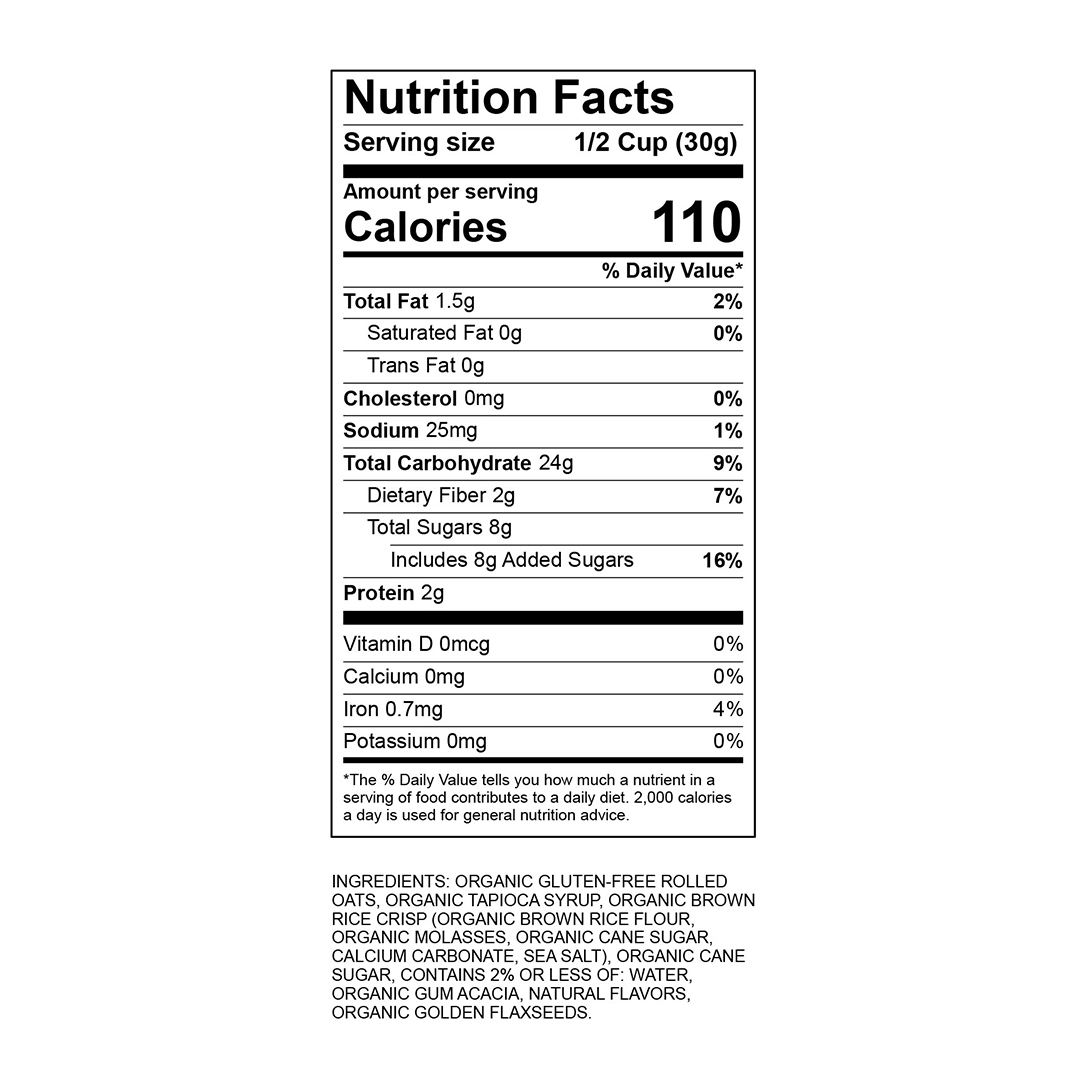 Organic, Gluten-free, vegan granola. made with real fruit. Nut free, soy free, dairy free. Flavor Blueberry vegan 25 lbs