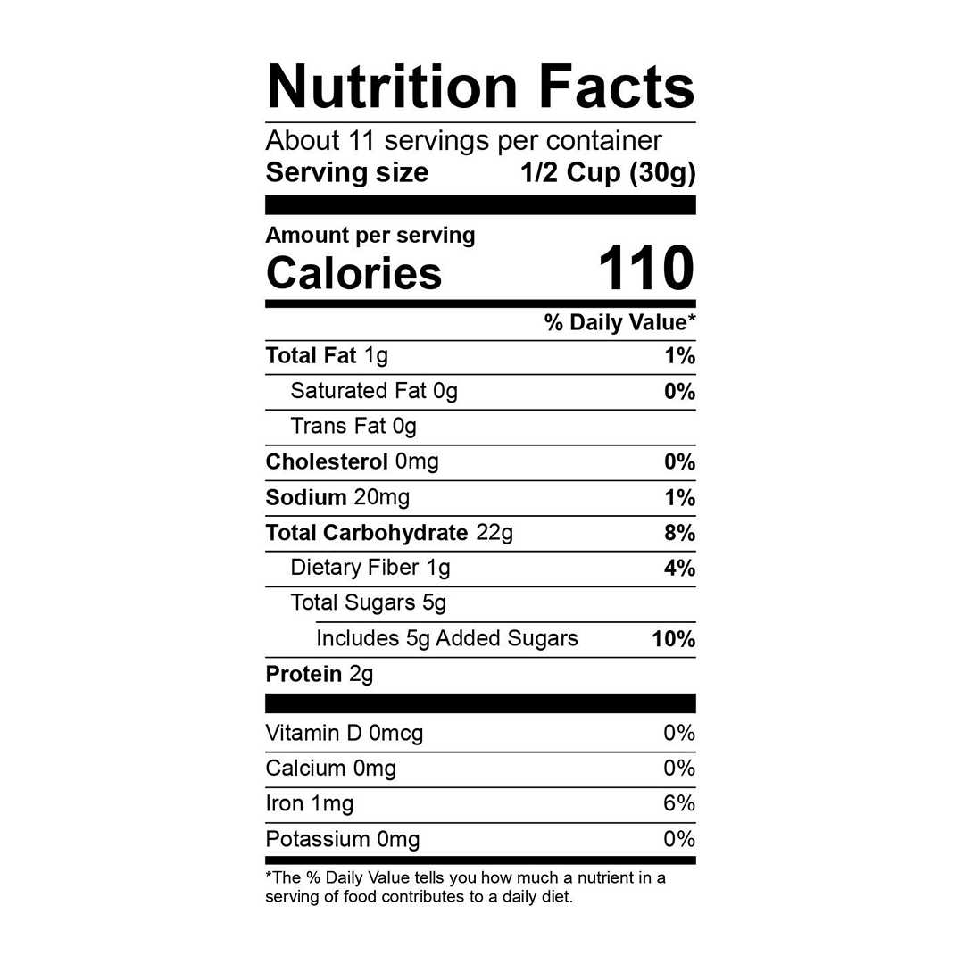 Organic, Gluten-free, vegan granola. made with real fruit. Nut free, soy free, dairy free. Flavor original vegan 25 lbs