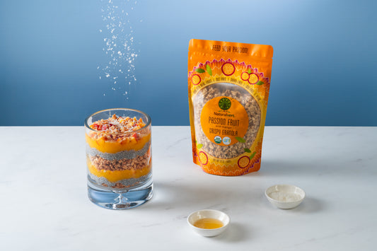 Mango Chia Pudding with Passion Fruit Mango granola