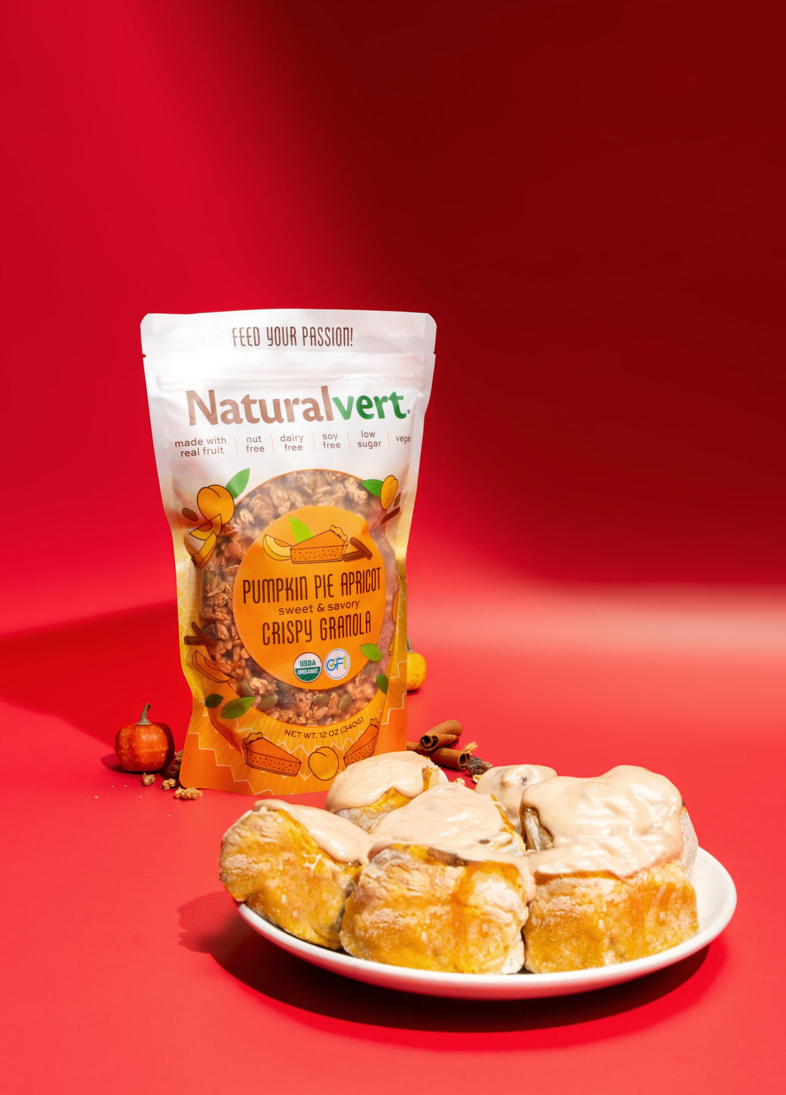 Naturalvert organic gluten-free vegan granola styled for an autumn table