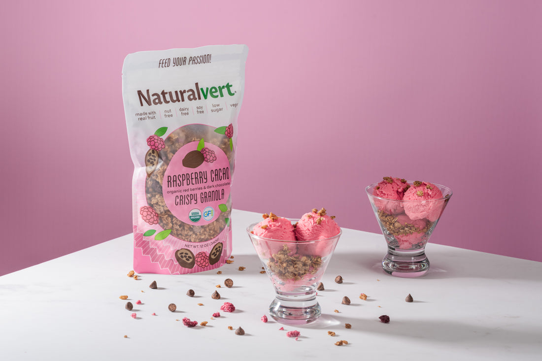 Ice Cream with Raspberry Cacao granola