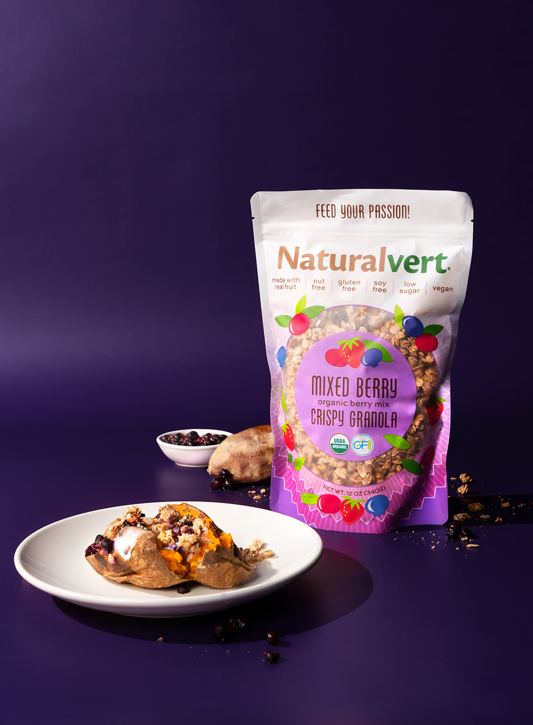 Sweet Potatoes Stuffed with Naturalvert Mixed Berry Granola