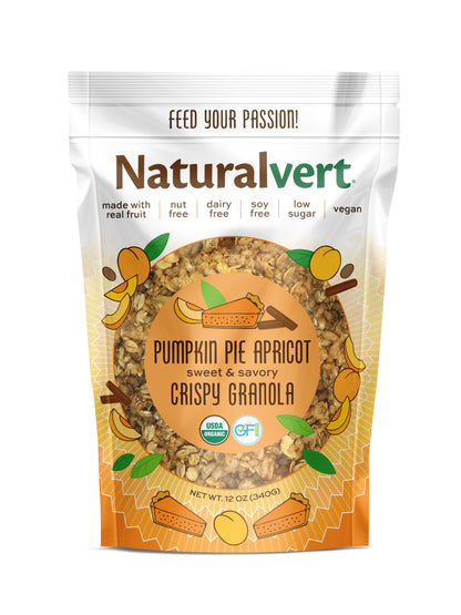 Pumpkin Pie Apricot Naturalvert organic gluten-free vegan granola 12oz bag, front of package