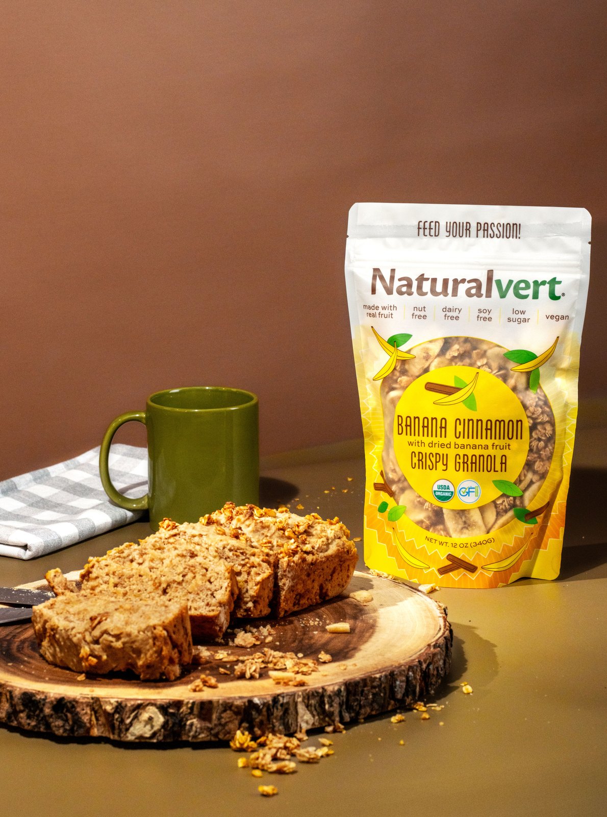 Banana Cinnamon Naturalvert organic granola — lifestyle photo