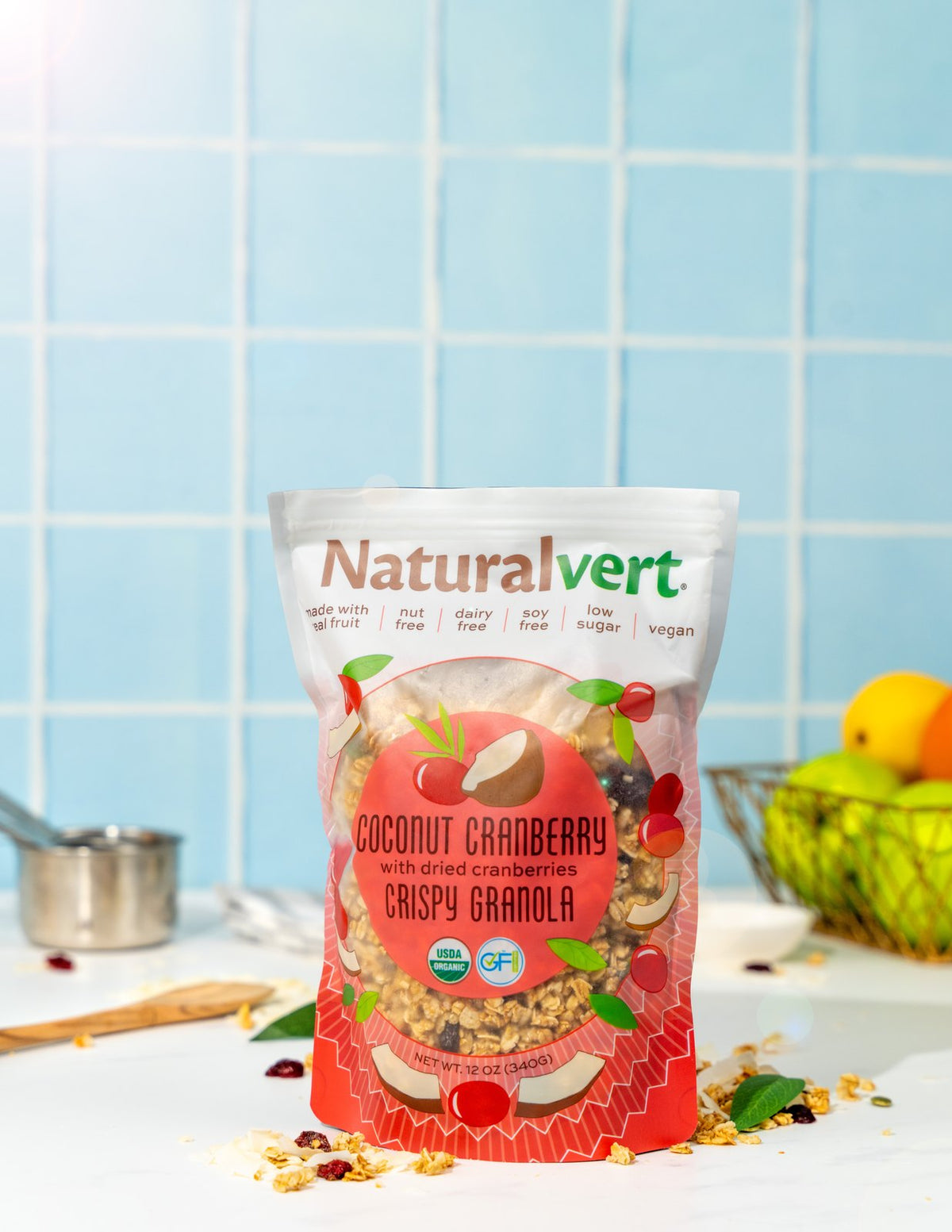 Coconut Cranberry Naturalvert organic granola — lifestyle photo