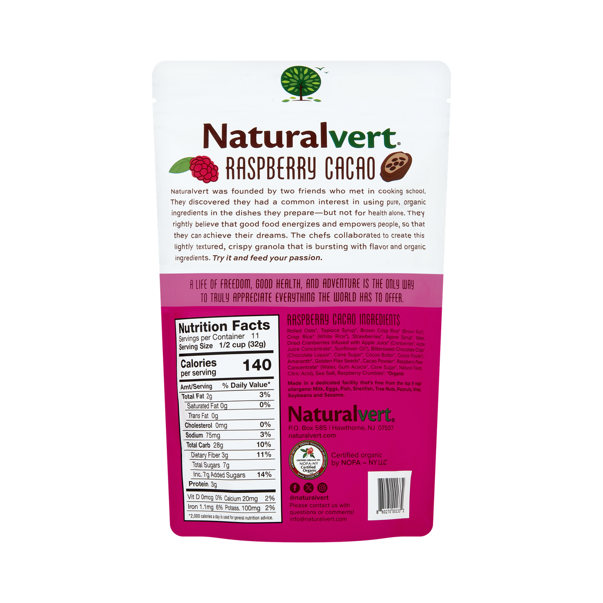 Naturalvert Brandbank — Raspberry Cacao 12 oz nutrition facts and ingredients