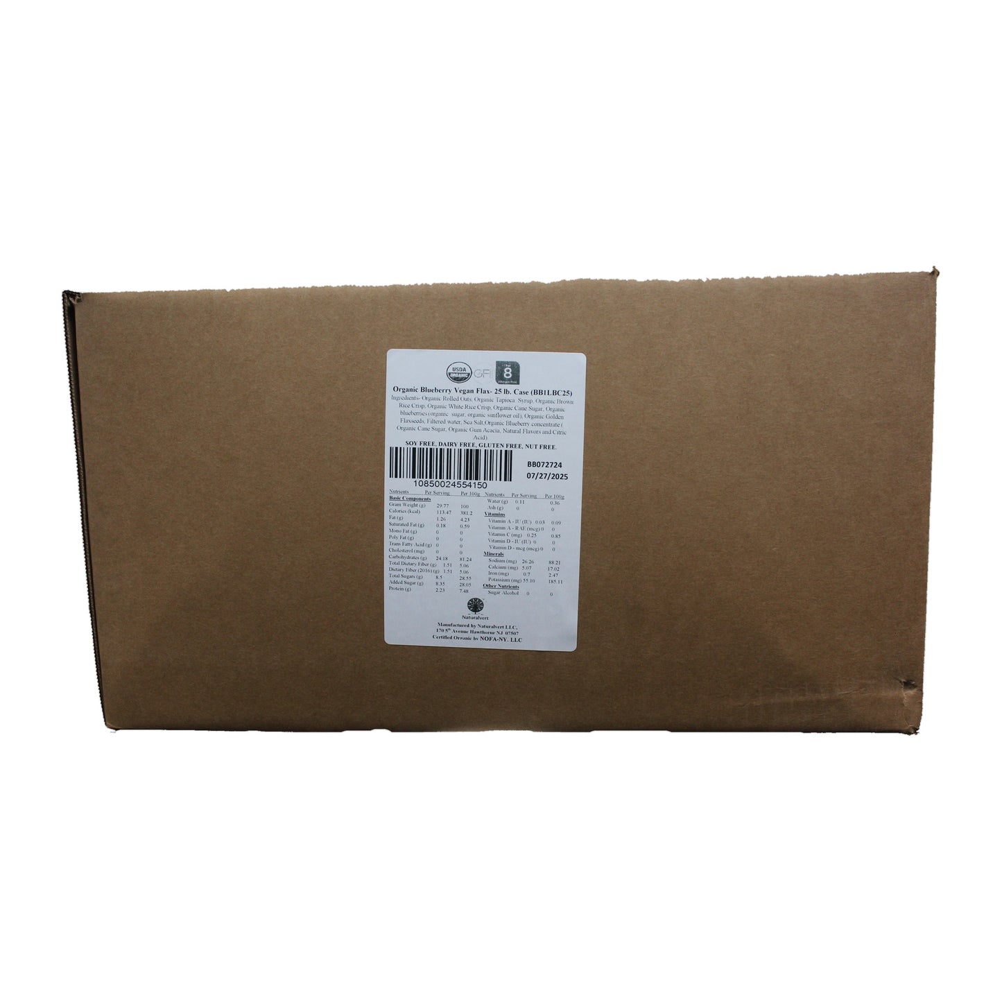 Blueberry vegan — 25 lb bulk case, box label