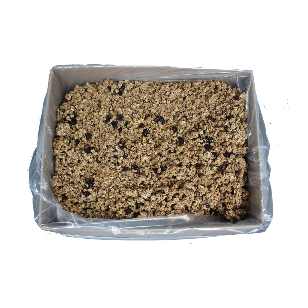 Raspberry Cacao vegan — 25 lb bulk case, granola in the lined box