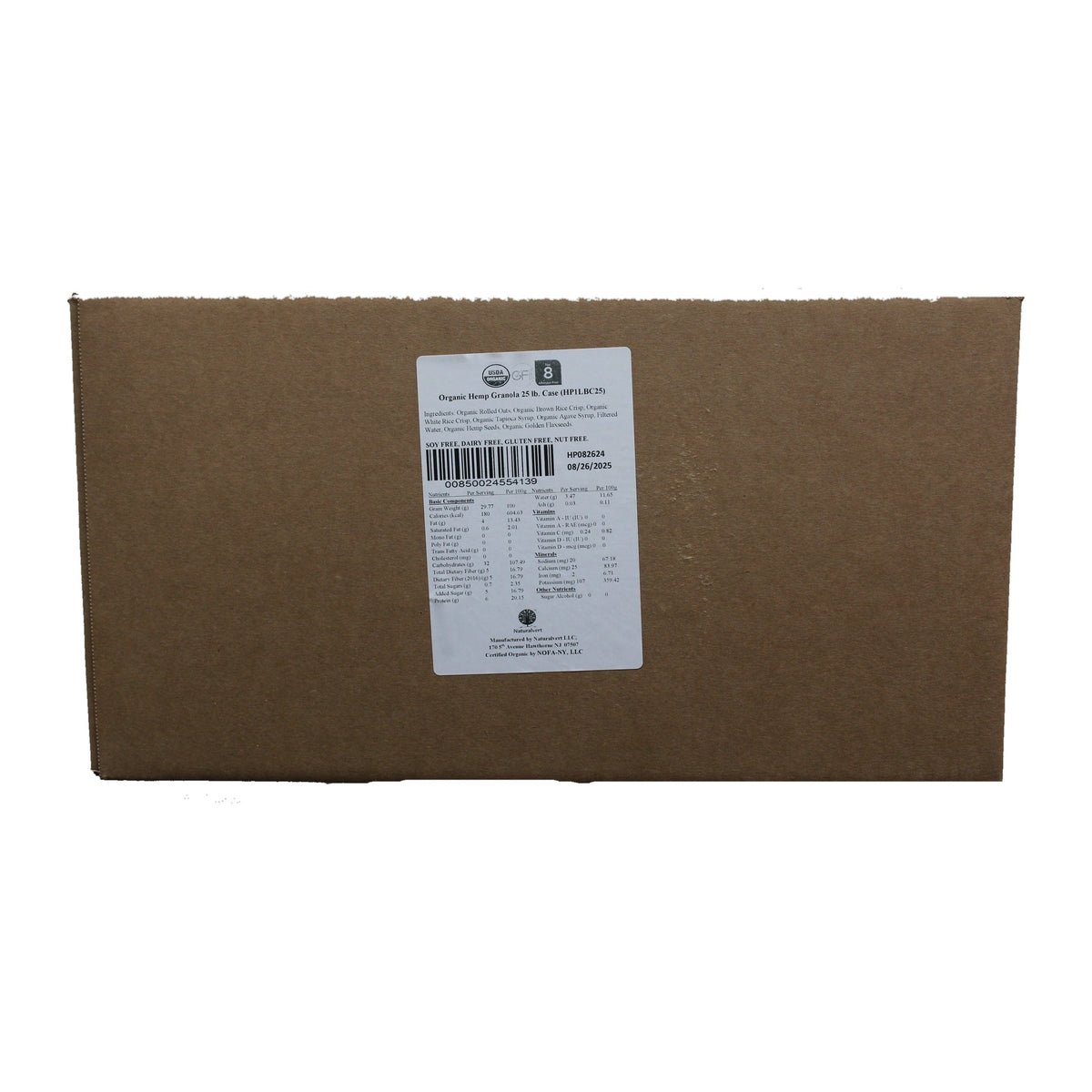 Hemp Regular vegan — 25 lb bulk case, box label